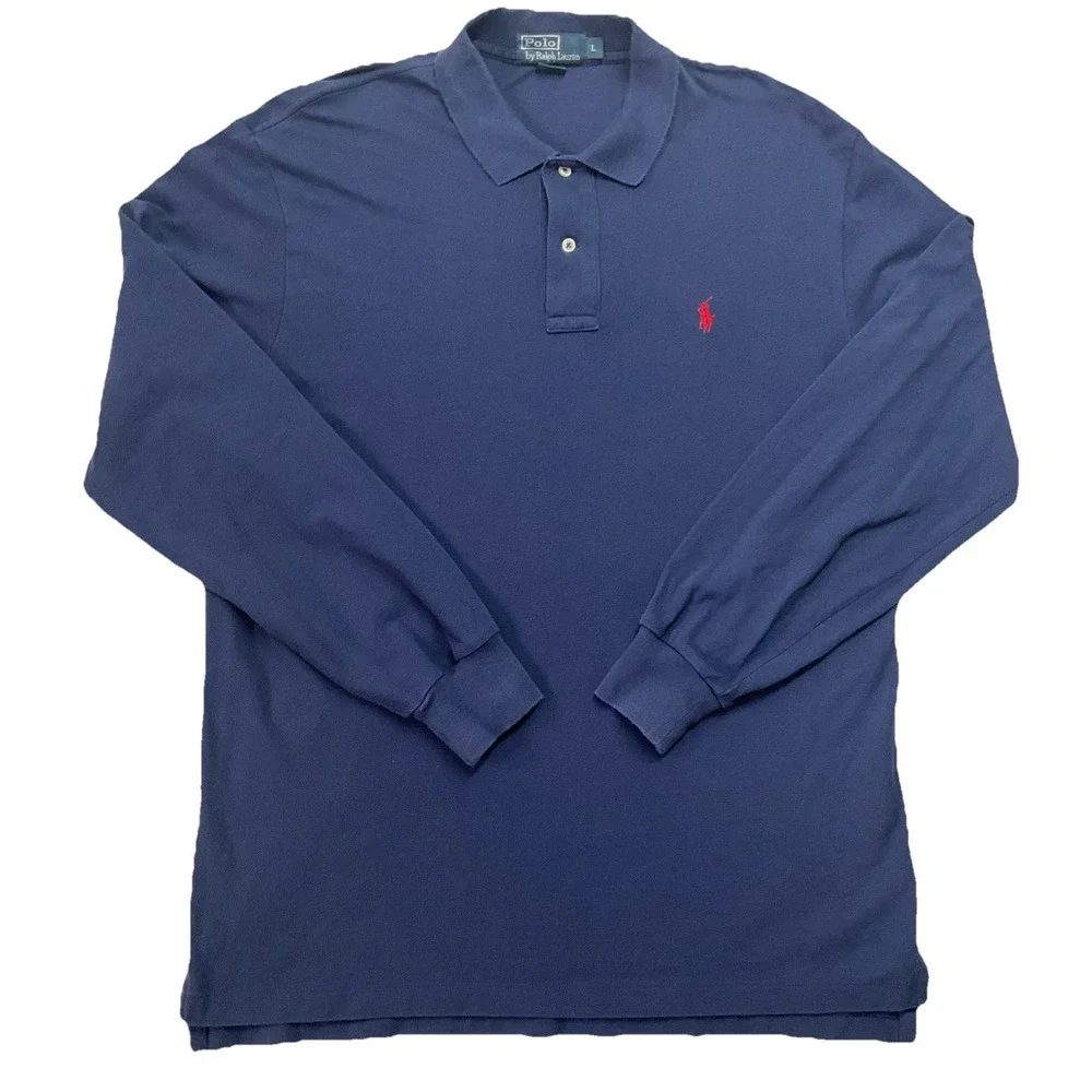 Ralph Lauren Polo Mens Blue Long Sleeve Pullover Polo Shirt Size L